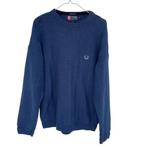Vintage 90s Chaps Ralph Lauren Mens Blue Herringbone Knit Sweater Large Crewneck